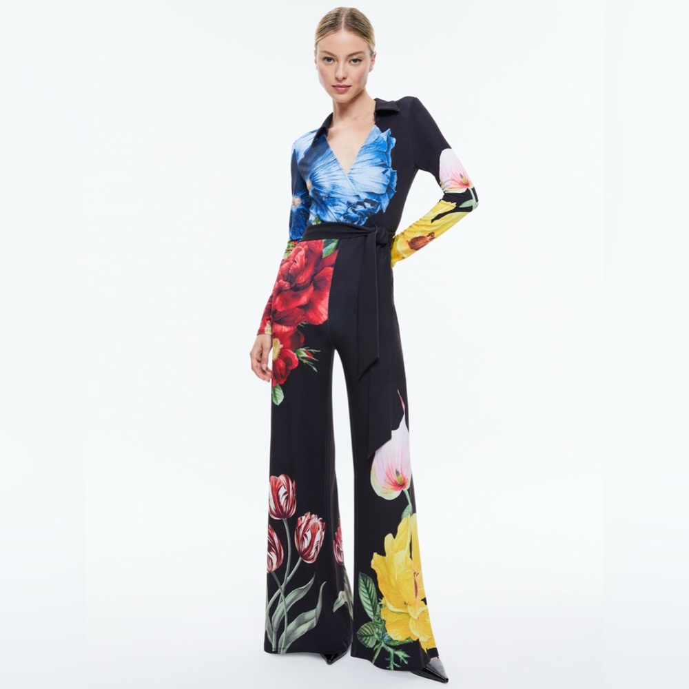Alice + Olivia MELINDA WIDE LEG WRAP JUMPSUIT NWT size 0